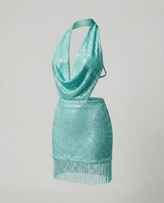 Damen Funktionsreiches Abendkleid mit Pailletten und Fransen R&B