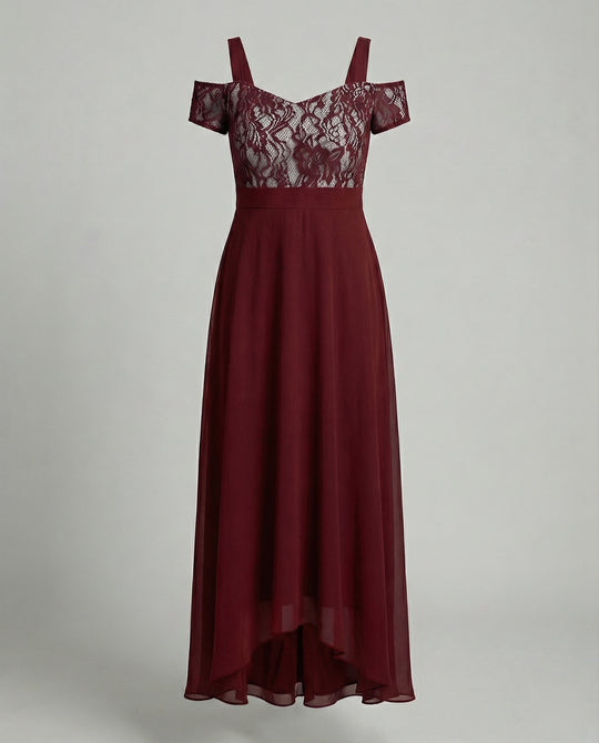 Damen Abendkleid Spitze Chiffon lang
