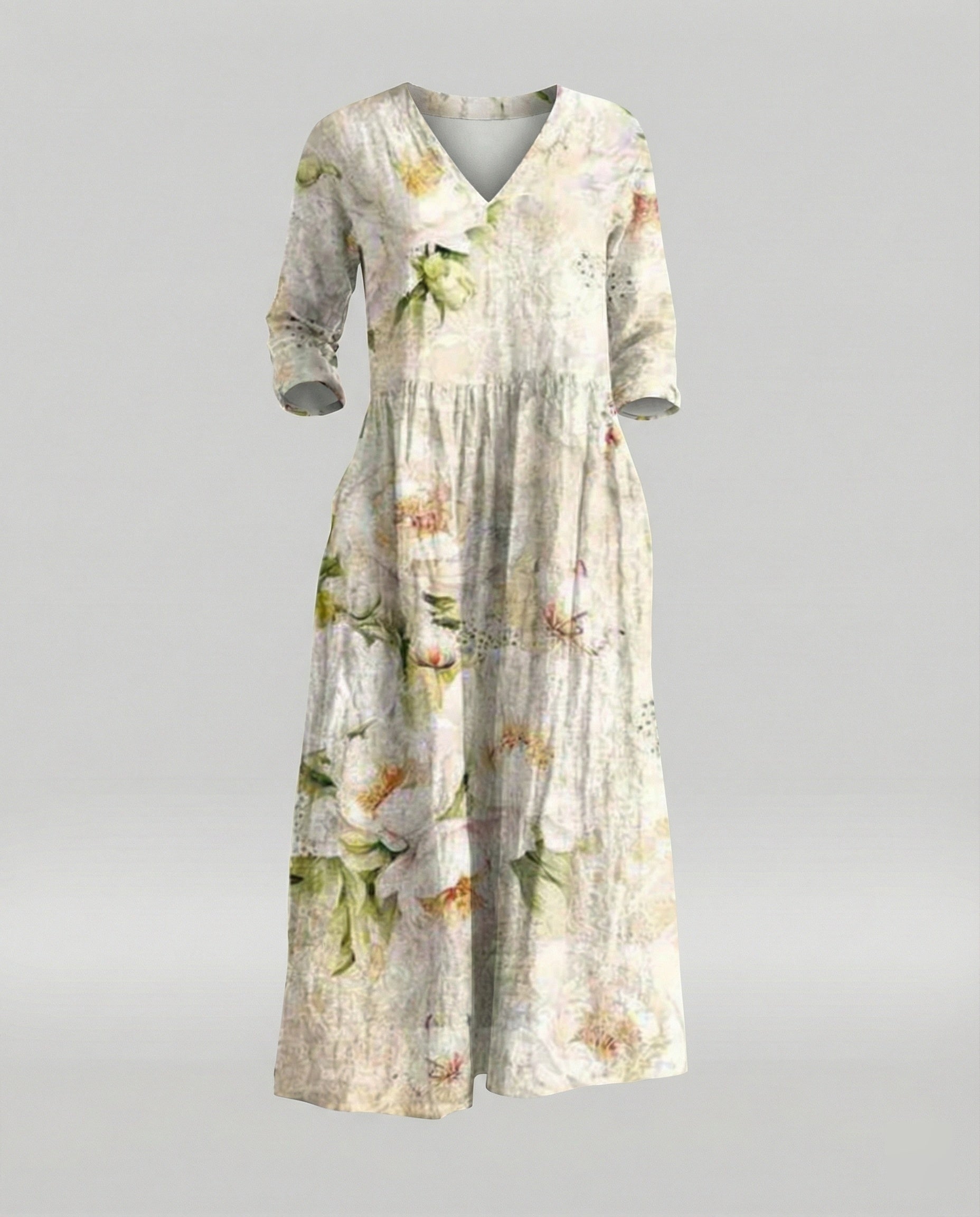 Damen Boho Maxikleid Sommer Leinenoptik