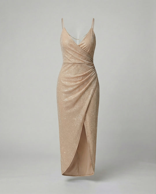 Damen Glamouröses Wickelkleid mit glitzender Oberfläche und hoch geschlitzt R&B