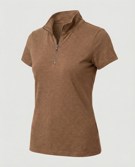 Damen Poloshirt mit kurzem Reißverschluss und figurbetontem Schnitt R&B