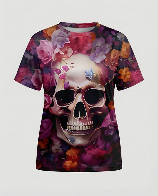 Kurzarmshirt Totenkopf Print Damen