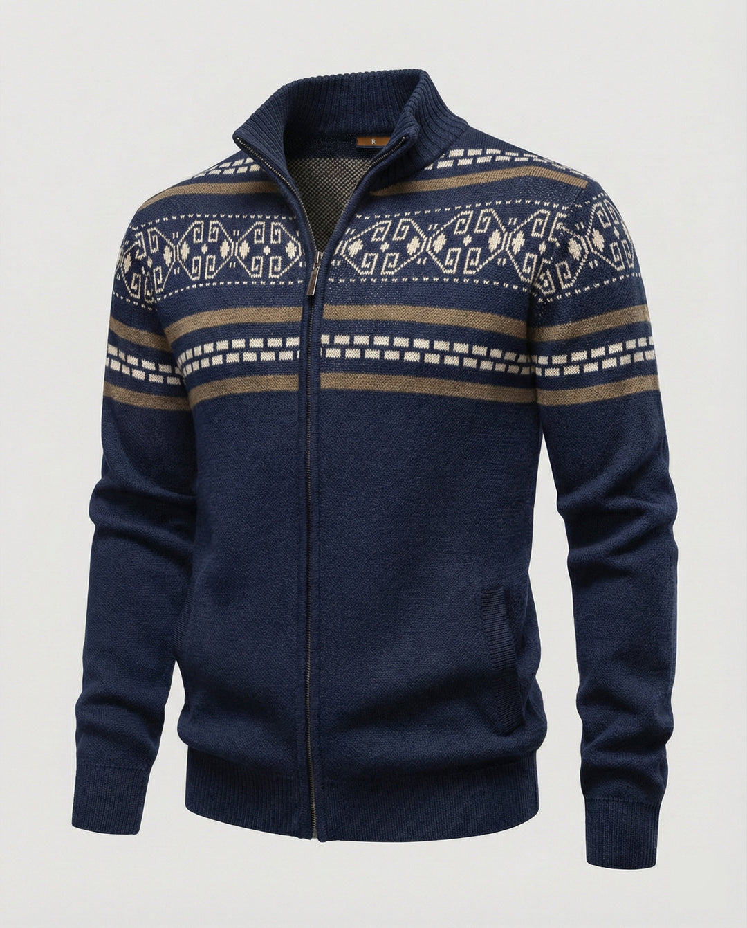Herren Strickjacke mit modernem Zipper-Design und Muster R&B