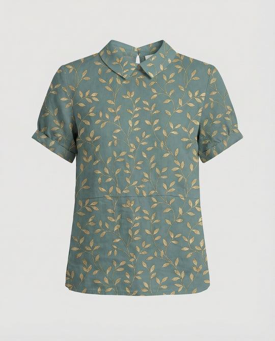 Damen Bluse Leinen Peter Pan Kragen