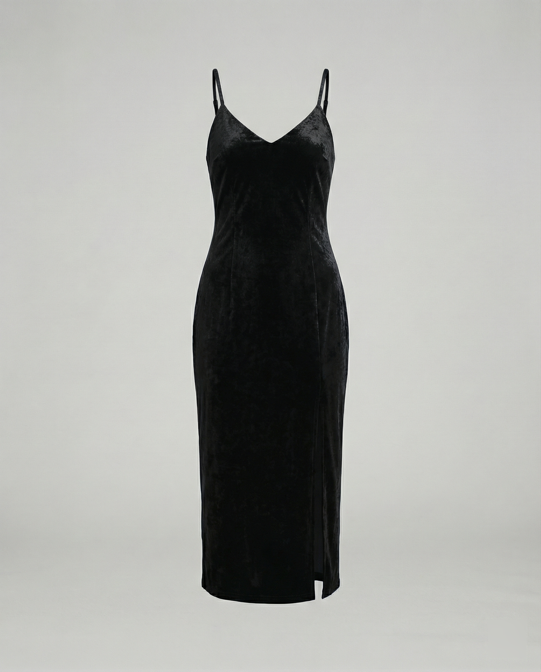 Damen Samt-Midi-Kleid mit tiefem V-Ausschnitt und seitlichem Schlitz R&B