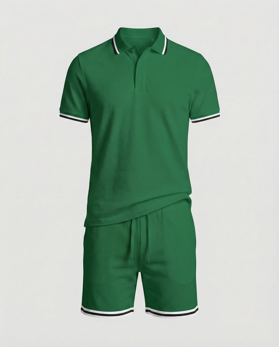 Herren Sportliches Polo- und Shorts-Set mit Kontraststreifen R&B