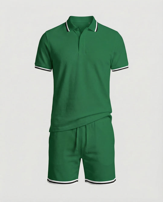 Herren Sportliches Polo- und Shorts-Set mit Kontraststreifen R&B