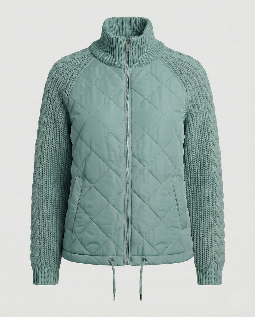 Steppjacke Damen mit Strickmuster und hohem Kragen