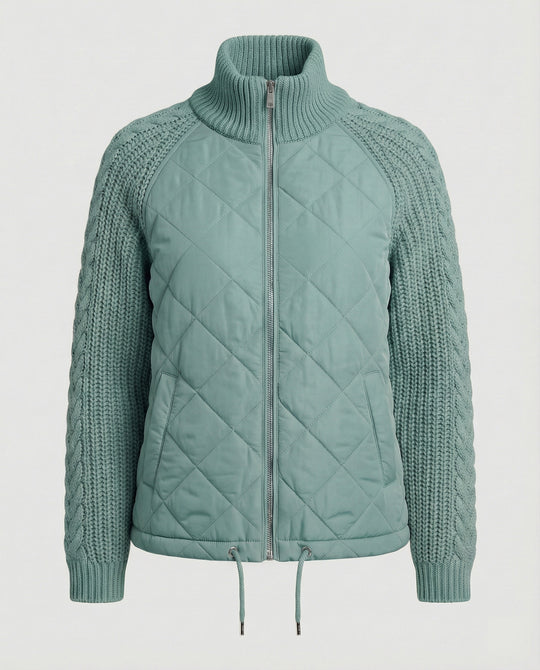 Steppjacke Damen mit Strickmuster und hohem Kragen