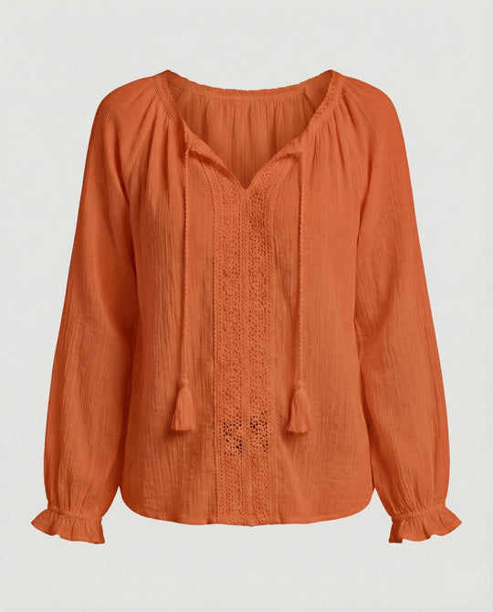Damen Boho Blusentop mit Spitze Sommer