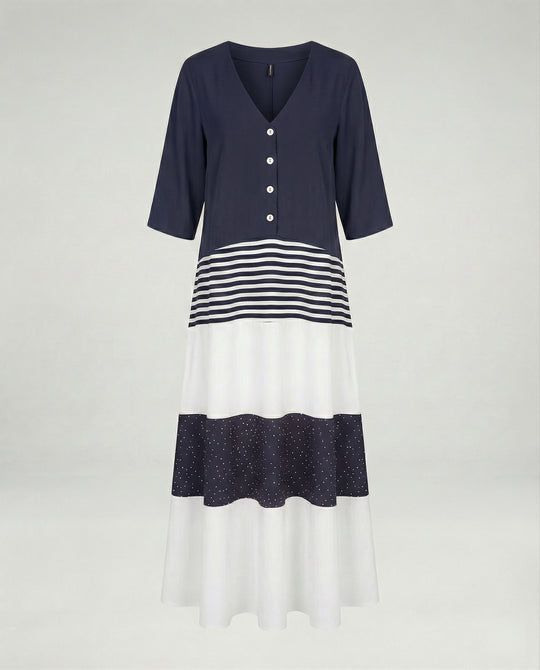 Damen Maxikleid mit Knopfleiste Stufen