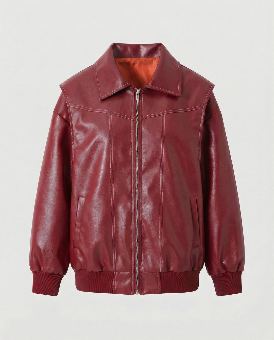 Damen elegante Kunstlederjacke mit hohem Kragen