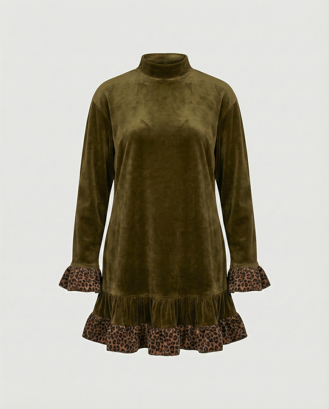 Damen Oversized Sweatkleid mit Leopardenrüsche R&B