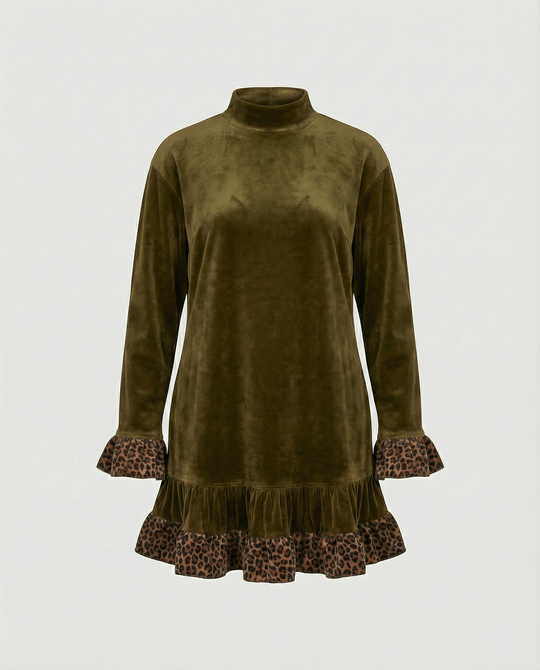 Damen Oversized Sweatkleid mit Leopardenrüsche R&B
