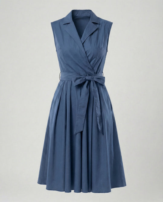Damen Wickelkleid mit Kragen knielang