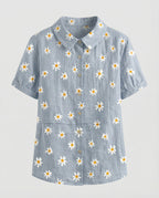 Damen Bluse Leinen Peter Pan Kragen