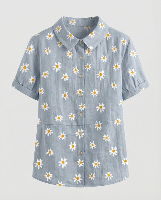 Damen Bluse Leinen Peter Pan Kragen