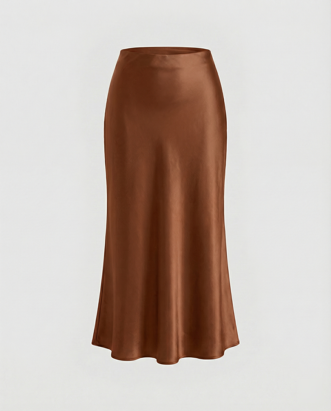 Damen eleganter Satin-Midirock mit fließendem Schnitt und hohem Bund R&B