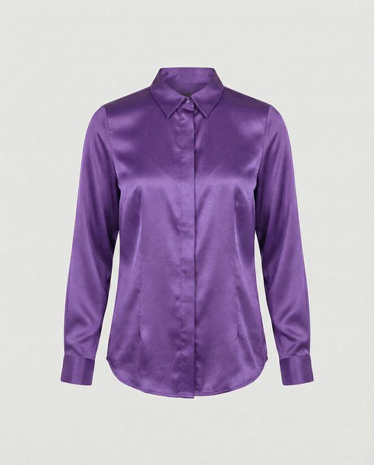 Damen Satin-Bluse mit klassischem Kragen R&B
