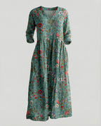 Damen Boho Maxikleid Sommer Leinenoptik