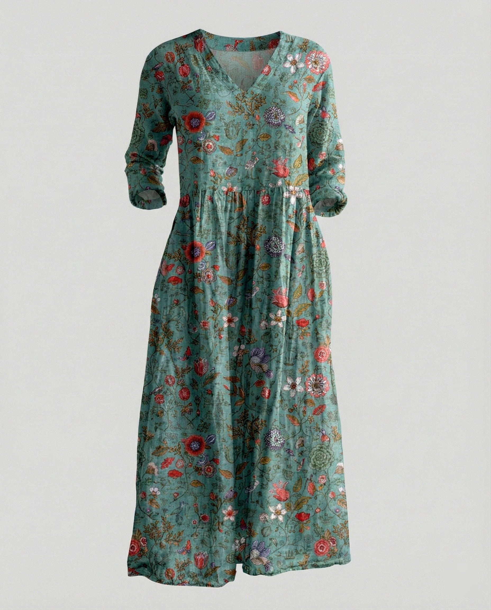 Damen Boho Maxikleid Sommer Leinenoptik