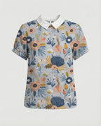 Damen Bluse Leinen Peter Pan Kragen