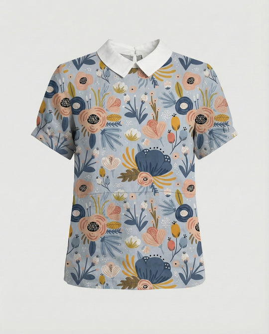 Damen Bluse Leinen Peter Pan Kragen