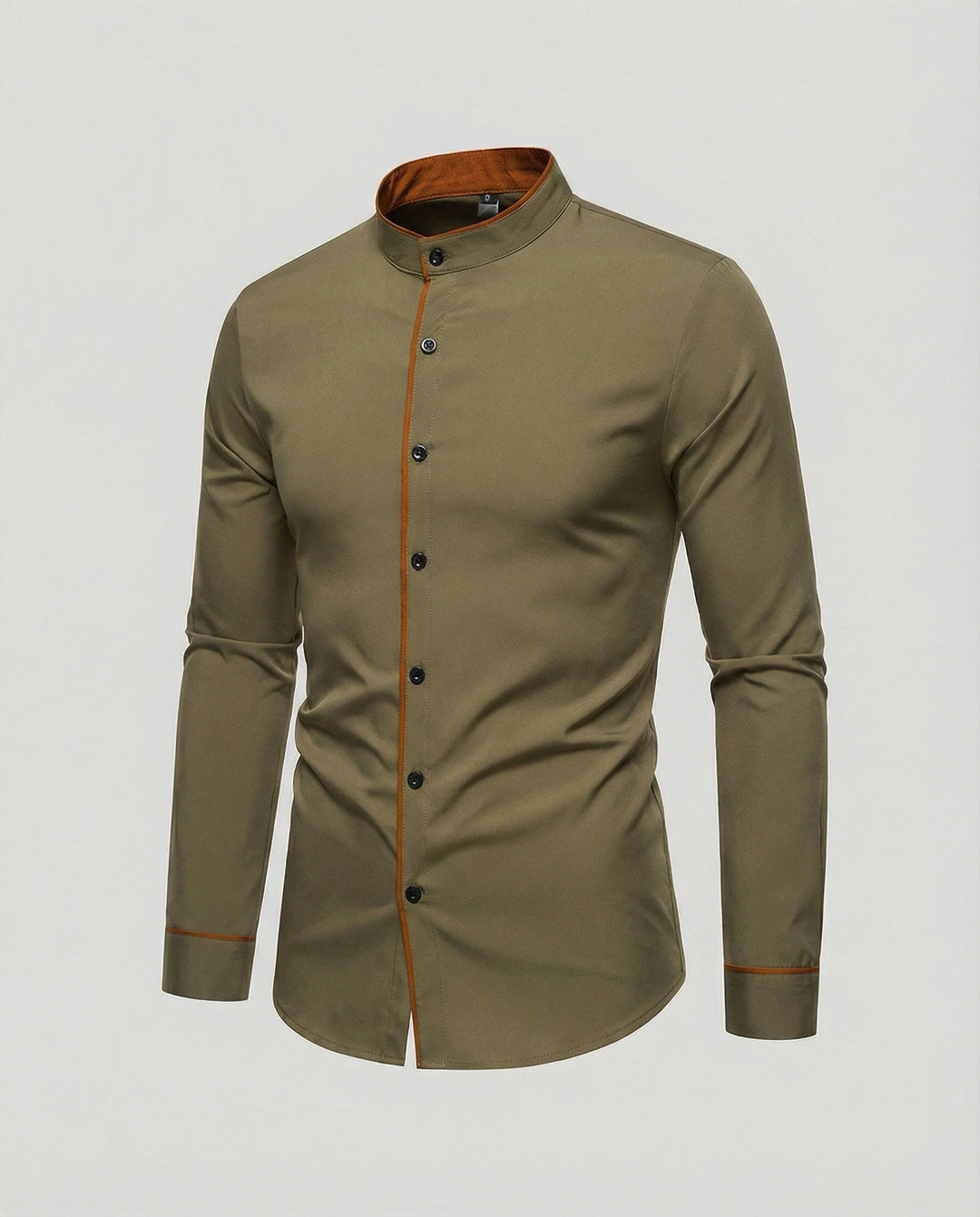 Herren elegantes Langarmhemd mit modernem Stehkragen und Kontrastnähten R&B
