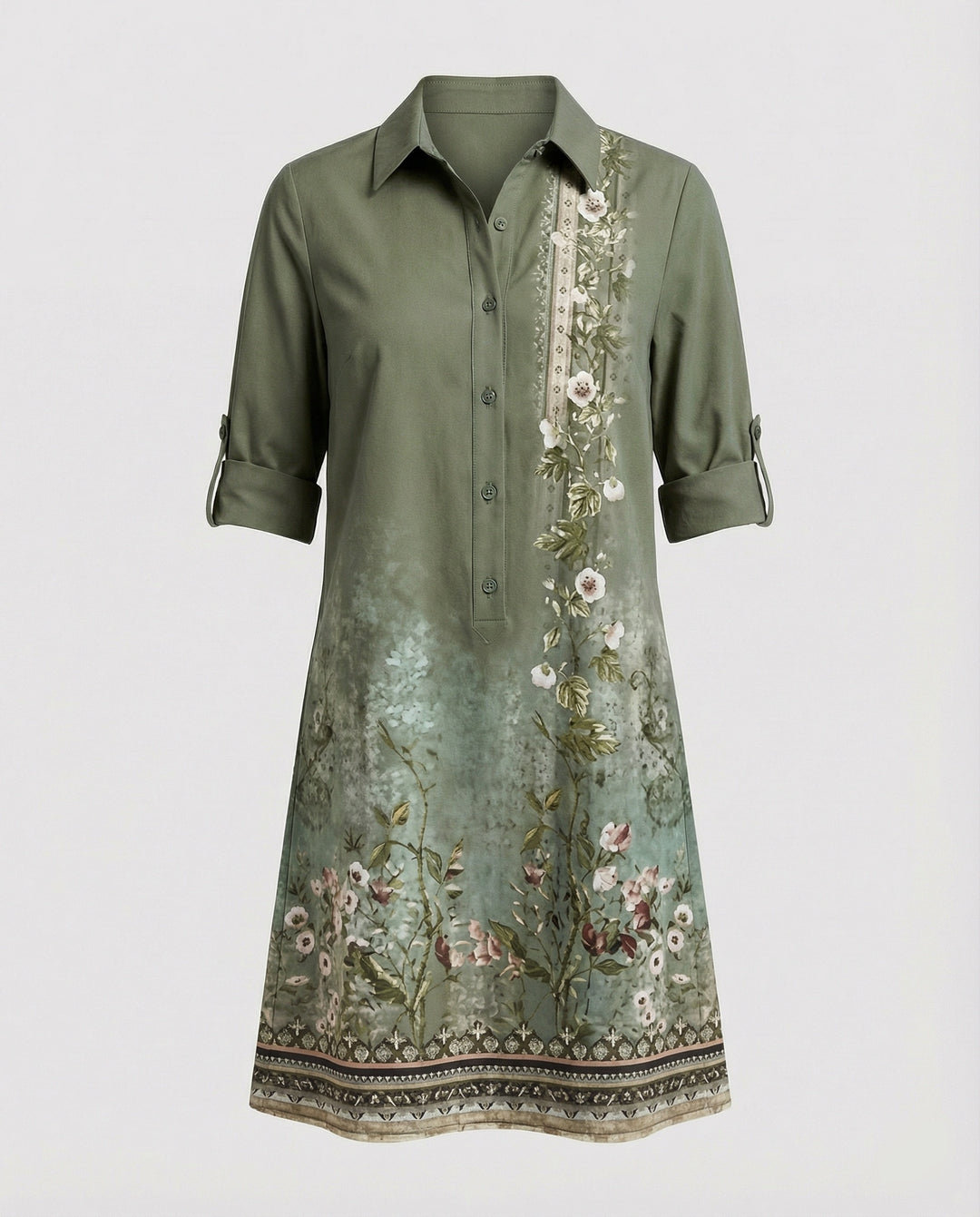 Damen Hemdblusenkleid Baumwolle Freizeit