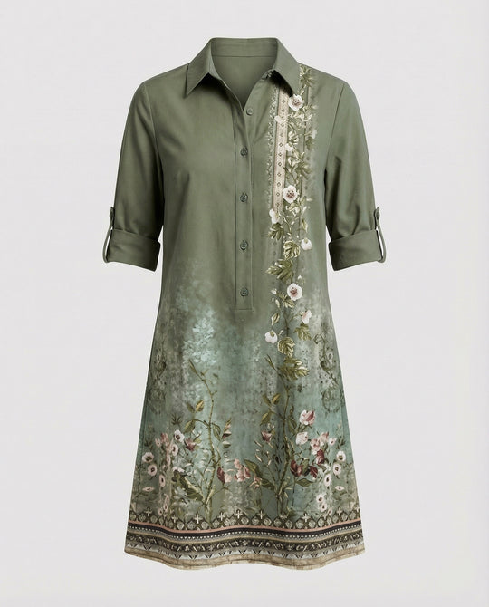 Damen Hemdblusenkleid Baumwolle Freizeit