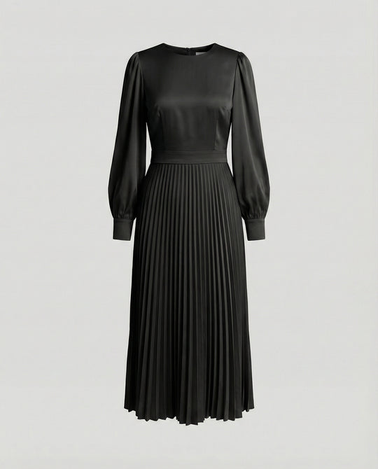 Damen Midikleid Plissee Satinoptik