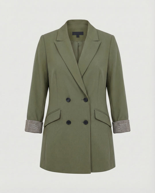 Damen Doppelreihiger Blazer mit kontrastierenden Ärmelaufschlägen R&B