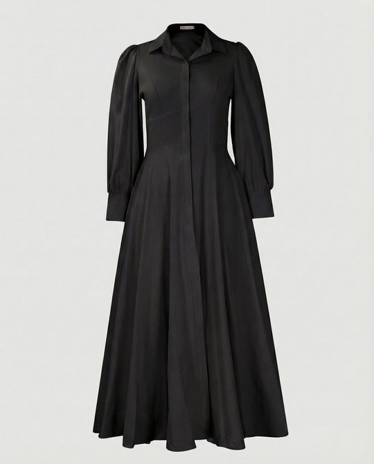 Damen Hemdkleid Maxi mit Ballonärmeln
