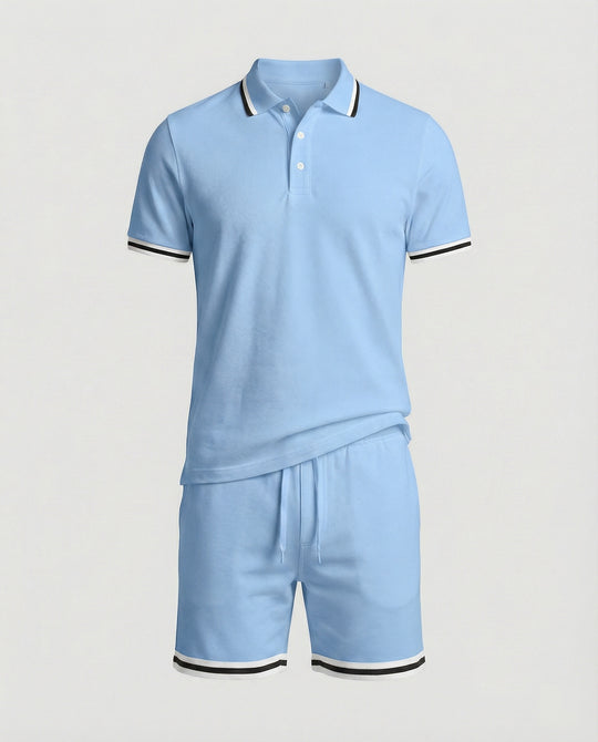 Herren Sportliches Polo- und Shorts-Set mit Kontraststreifen R&B