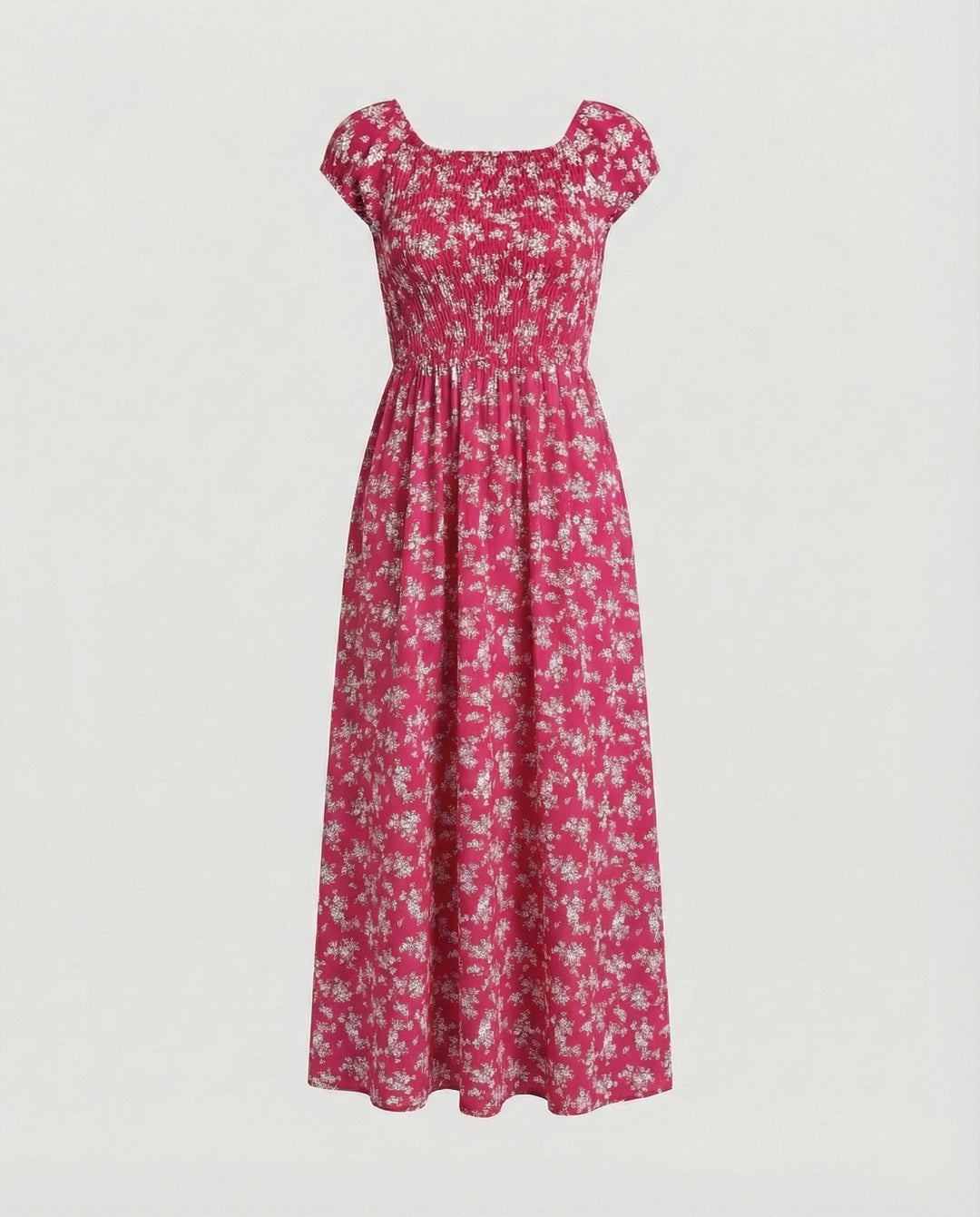 Damen Midikleid Smockbund Sommer