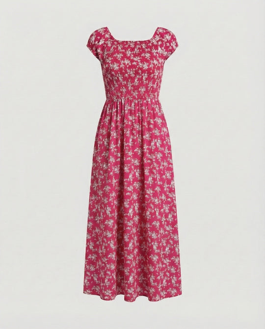 Damen Midikleid Smockbund Sommer