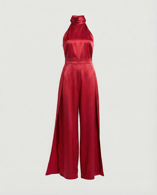 Damen Jumpsuit Satin Halterkragen