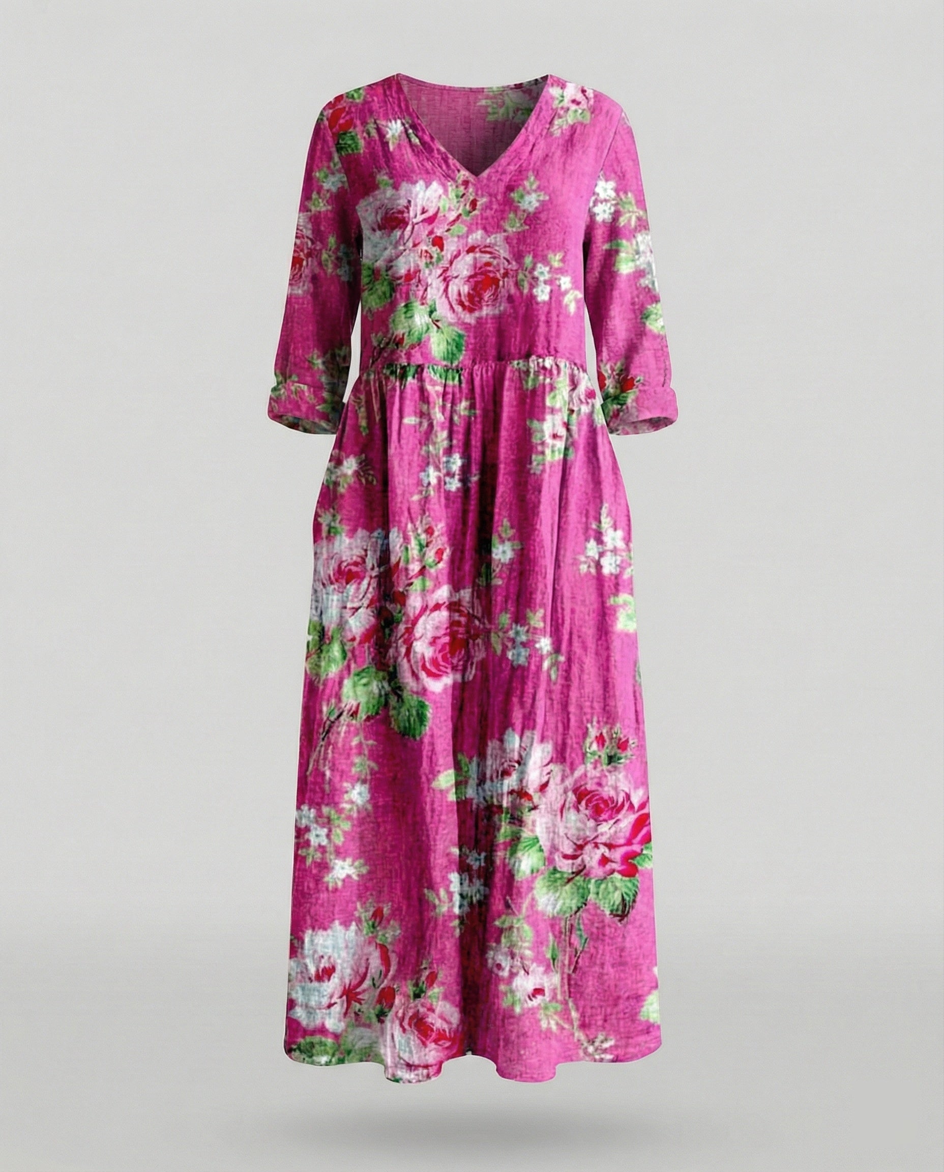 Damen Boho Maxikleid Sommer Leinenoptik