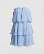 Damen Chiffon Kleid schulterfrei mit Volant