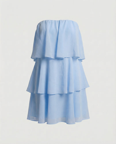 Damen Chiffon Kleid schulterfrei mit Volant