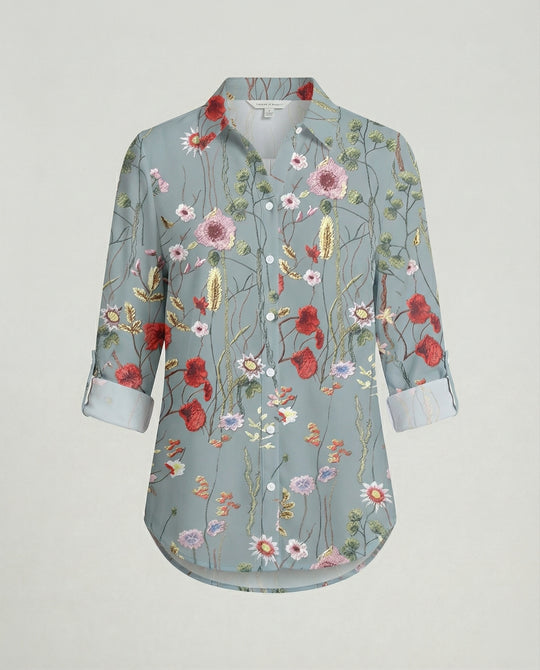 Leinenoptik Bluse Damen Floral