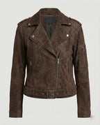 Damen Lederjacke Wildlederoptik kurz