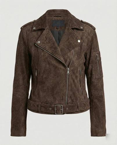 Damen Lederjacke Wildlederoptik kurz