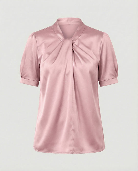 Satin Blusentop Damen mit Krawattenkragen