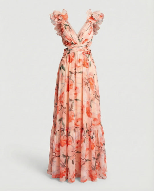 Damen Maxikleid Chiffon V-Ausschnitt
