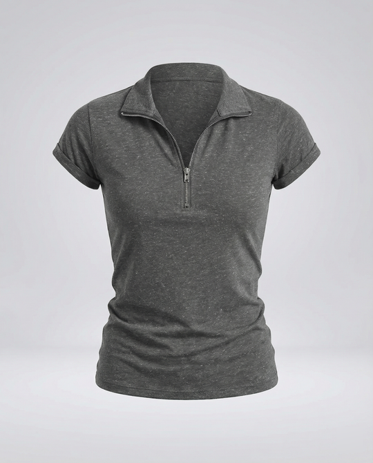 Damen Poloshirt mit kurzem Reißverschluss und figurbetontem Schnitt R&B