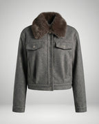 Damen Wolljacke mit Kunstfellkragen