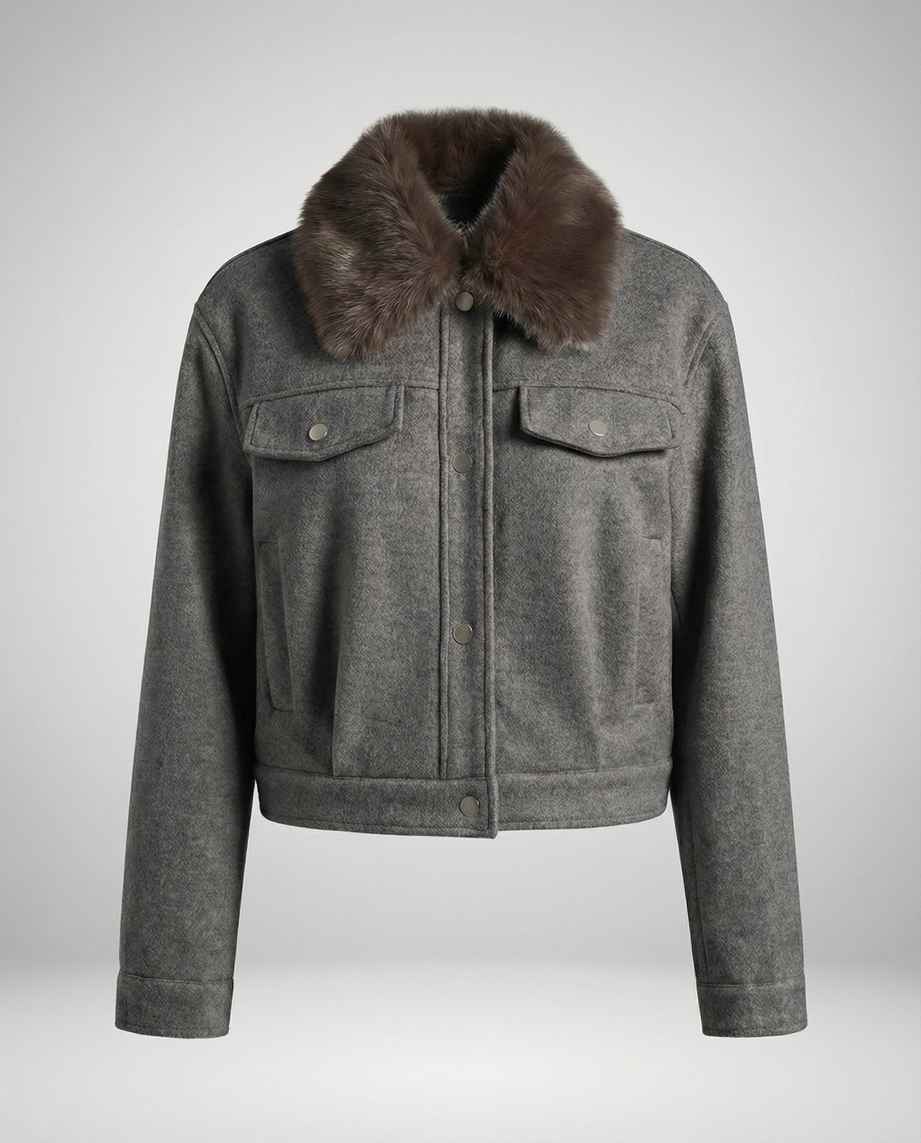 Damen Wolljacke mit Kunstfellkragen