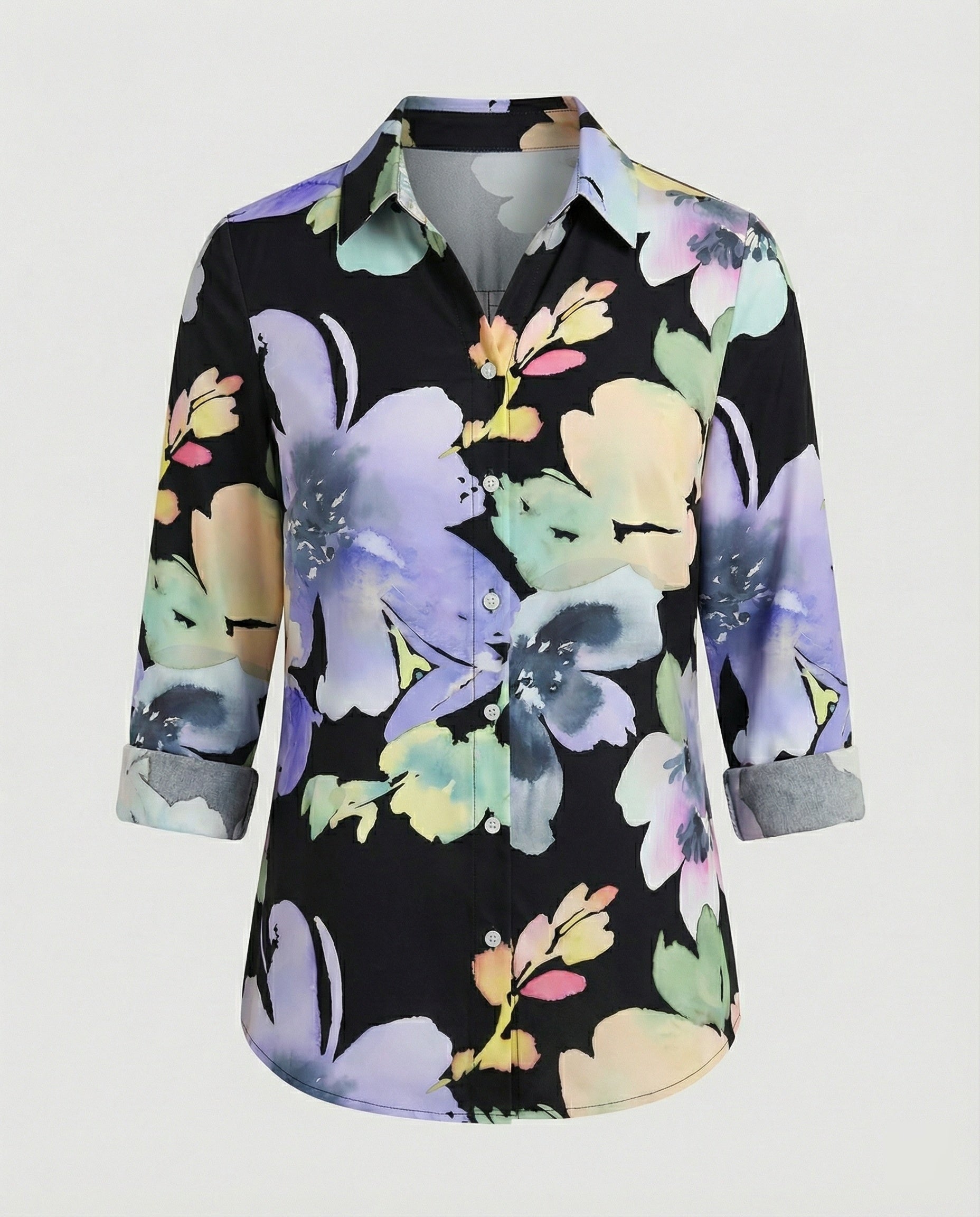 Hemdbluse Seidenoptik Damen Floral