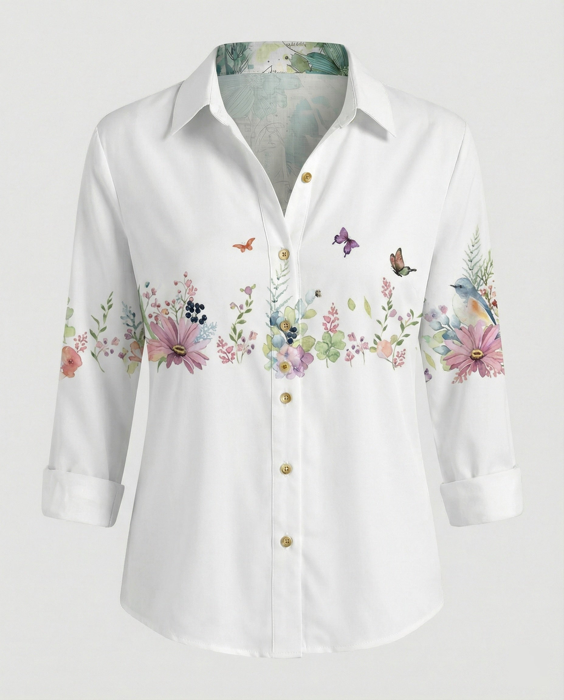 Leinenoptik Bluse Damen Floral